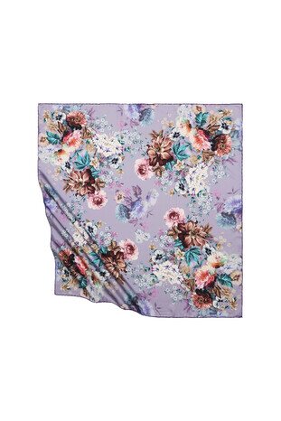 Lilac Fulya Pattern Silky Square Scarf - Thumbnail