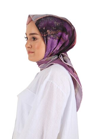 Lilac Marble Pattern Soft Square Scarf - Thumbnail
