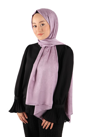 Lilac Patterned Silky Scarf - Thumbnail