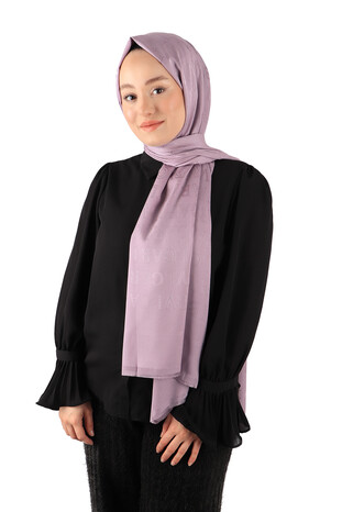 Lilac Patterned Silky Scarf - Thumbnail