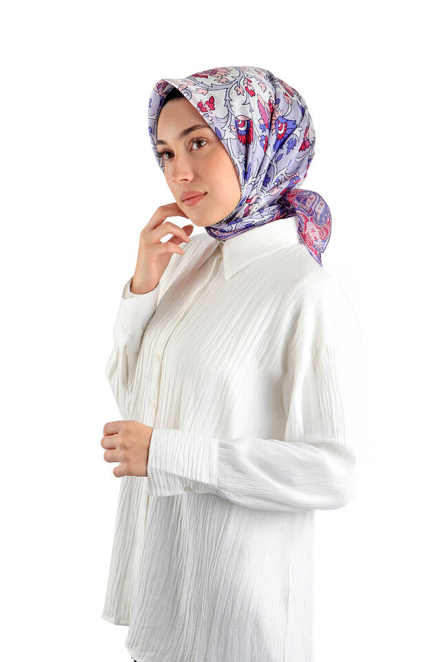 Lilac Shawl Pattern Voile Silk Square Scarf - 2