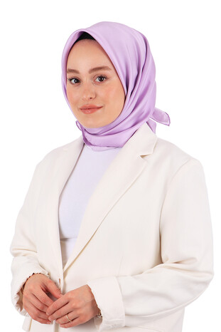 Lilac Solid Color Twill Silk Square Scarf - Thumbnail