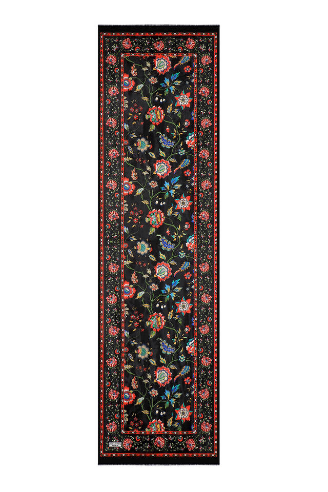 Siyah Lilyum Desen Vual İpek Fular - 4