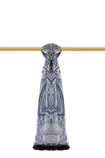 Navy Blue Marrakesh Pattern Sura Silk Shawl 