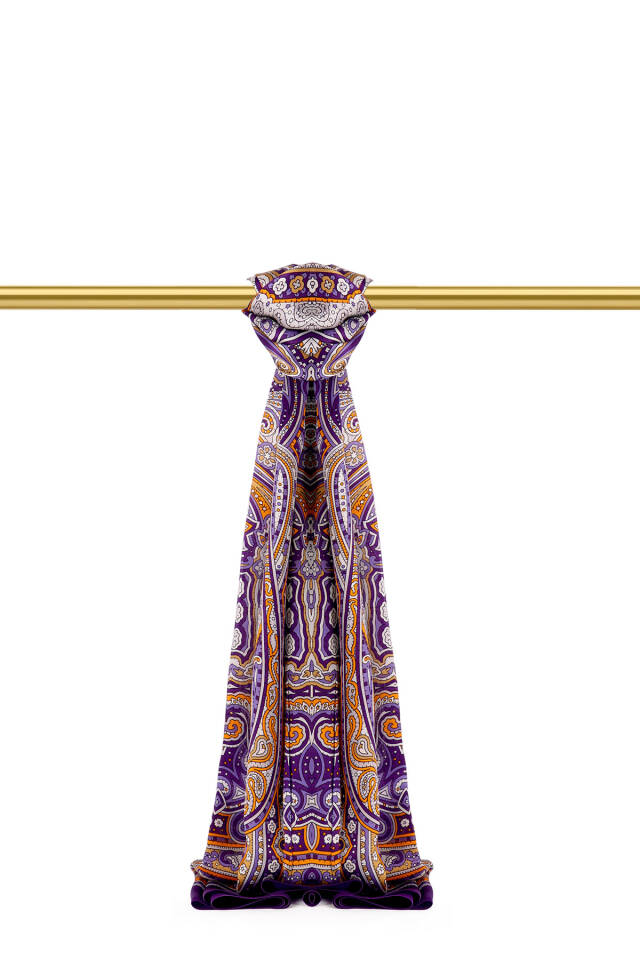 Purple Marrakesh Pattern Sura Silk Shawl - Bursa İpek