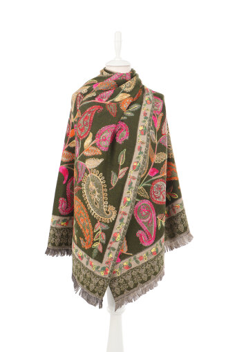 Haki Marimo Desenli Kışlık Şal 