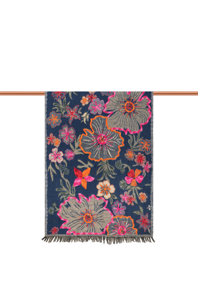 Lacivert Marimo Desenli Kışlık Şal - 2