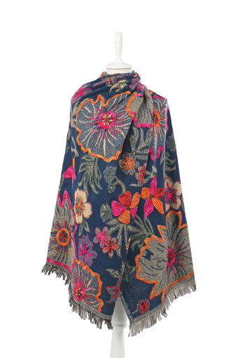 Lacivert Marimo Desenli Kışlık Şal 