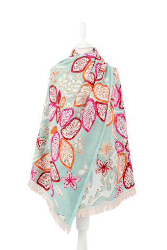 Su Yeşil Marimo Desenli Kışlık Şal 