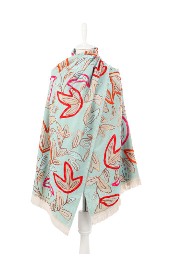 Su Yeşil Marimo Desenli Kışlık Şal 