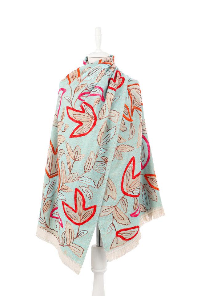 Su Yeşil Marimo Desenli Kışlık Şal - Bursa İpek