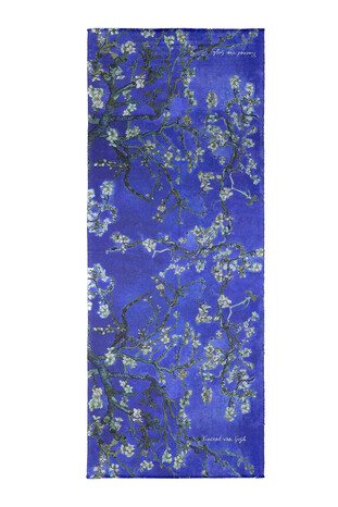 Mavi Badem Çiçeği Desen Kışlık Şal - Thumbnail