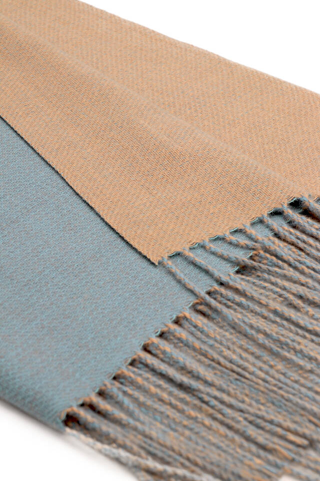 Mavi Bej Çift Taraflı Kışlık Şal - 4