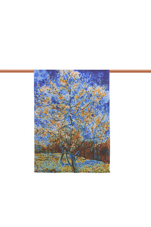 Mavi Şeftali Ağacı Desen Kışlık Şal - Thumbnail