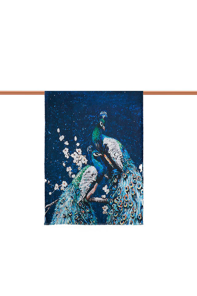 Mavi Tavuskuşu Desen Kışlık Şal - 3