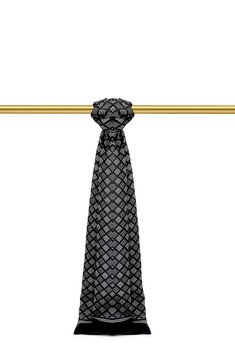 Black Patterned Men's Silk Scarf - Bursa İpek