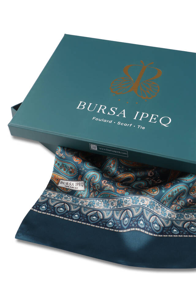 Petrol Green Patterned Men's Silk Scarf - 3