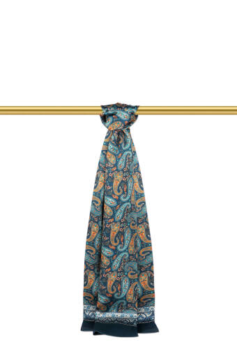 Petrol Green Patterned Men's Silk Scarf 