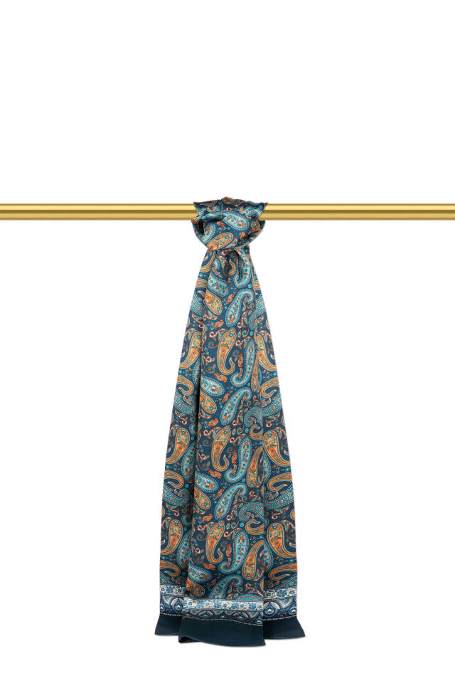 Petrol Green Patterned Men's Silk Scarf - Bursa İpek