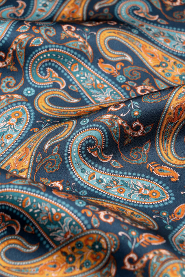 Petrol Green Patterned Men's Silk Scarf - 4