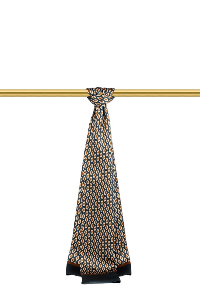 Beige Patterned Men's Silk Scarf - Bursa İpek
