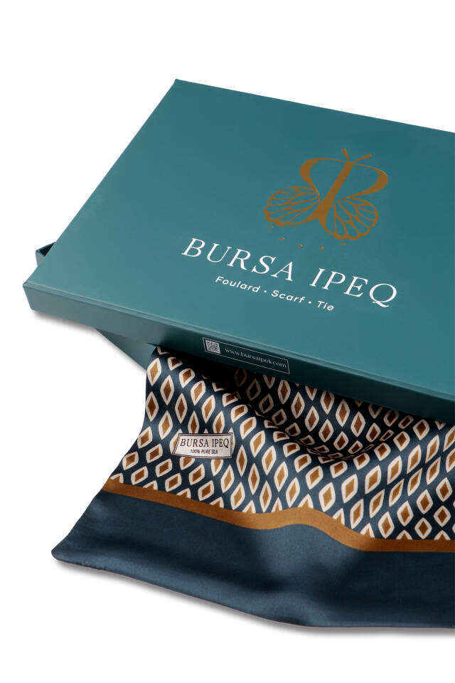 Beige Patterned Men's Silk Scarf - 3