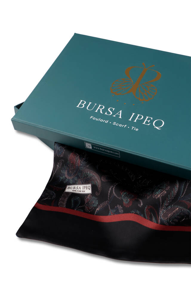 Black Patterned Men's Silk Scarf - 3