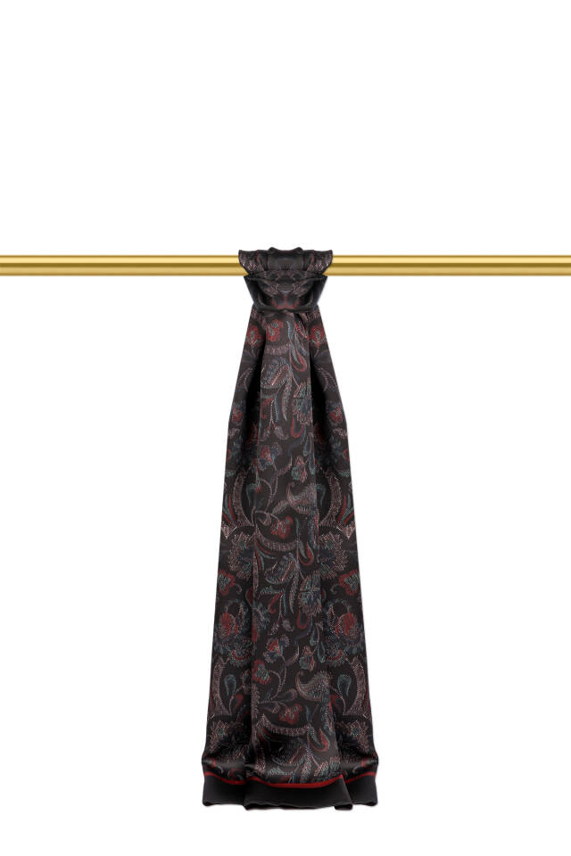 Black Patterned Men's Silk Scarf - Bursa İpek