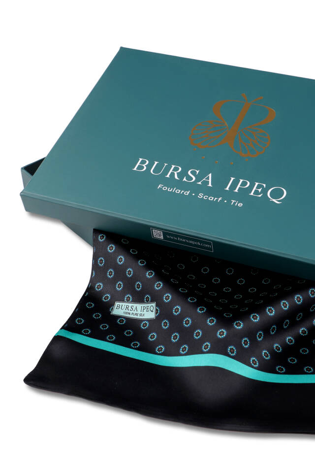 Green Patterned Men's Silk Scarf - 3