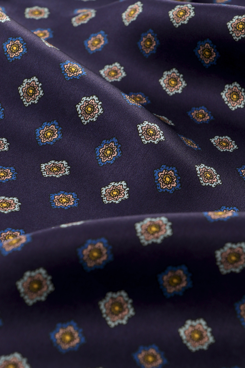 Navy Blue Patterned Men's Silk Scarf - 3