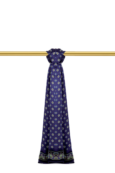 Navy Blue Patterned Men's Silk Scarf 