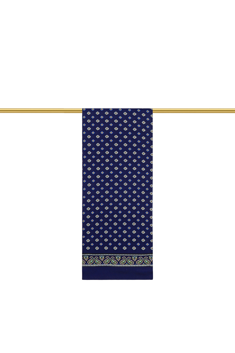 Navy Blue Patterned Men's Silk Scarf - 2