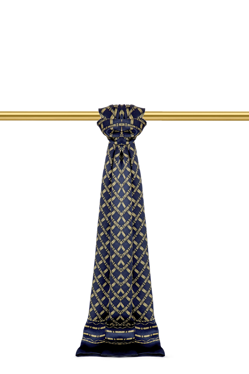 Navy Blue Patterned Men's Silk Scarf - Bursa İpek