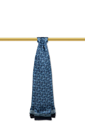 Navy Blue Patterned Men's Silk Scarf 