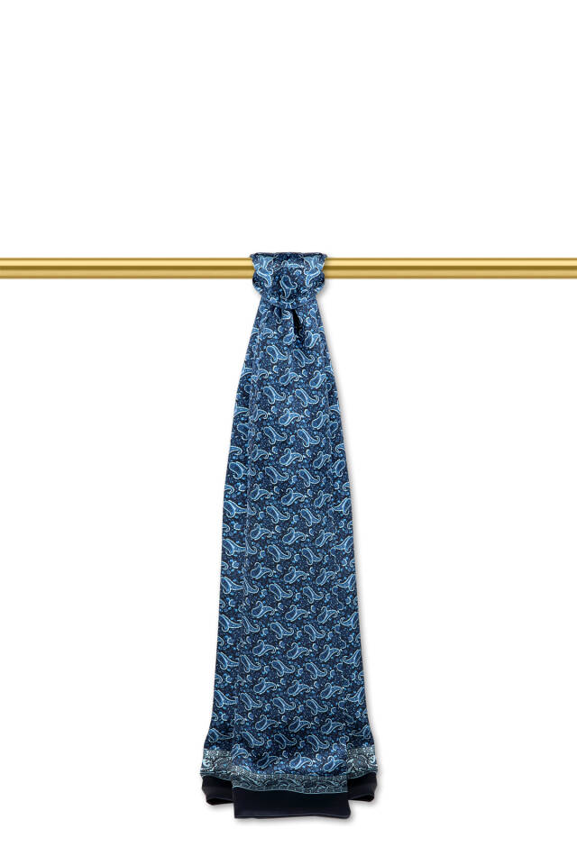 Navy Blue Patterned Men's Silk Scarf - Bursa İpek
