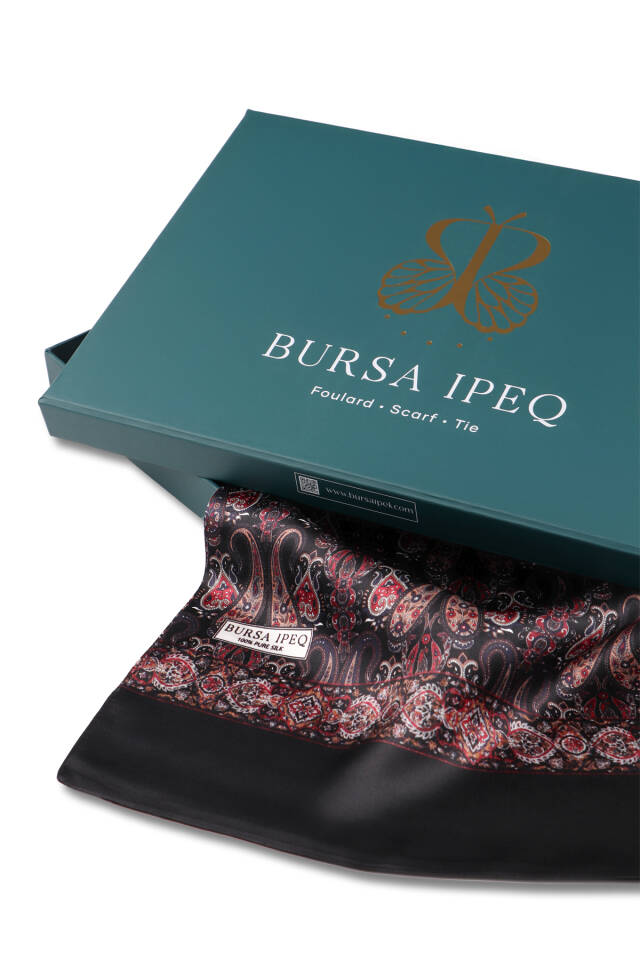 Red Patterned Men's Silk Scarf - 3