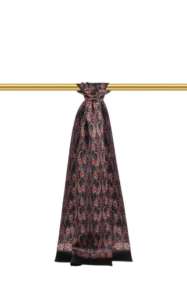 Red Patterned Men's Silk Scarf - Bursa İpek