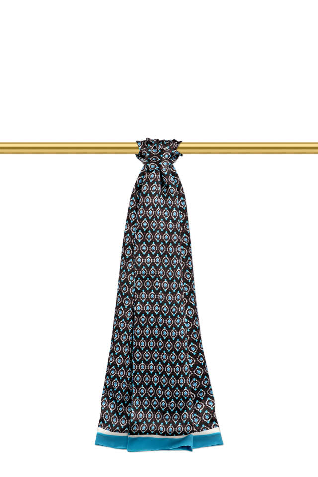 Turquoise Patterned Men's Silk Scarf - Bursa İpek