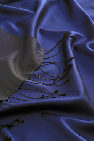 Midnight Blue Black Reversible Silk Scarf - Thumbnail
