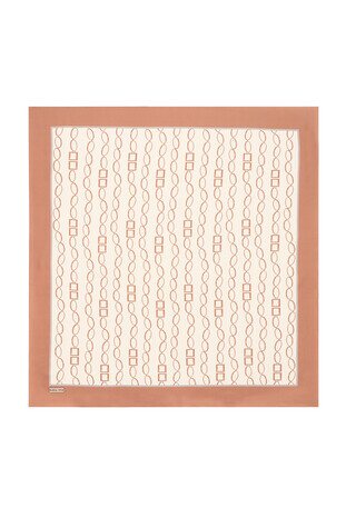 Milk Brown Chain Pattern Twill Silk Square Scarf - Thumbnail