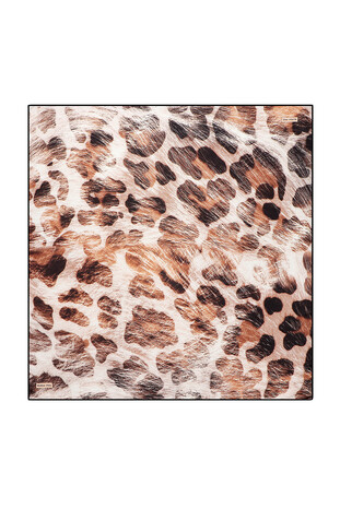 Milk Brown Leopard Pattern Soft Square Scarf - Thumbnail