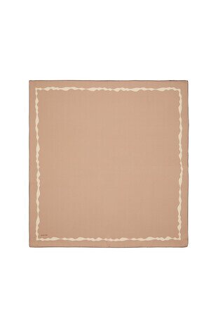Milk Coffee Border Water Wave Silk Square Scarf 