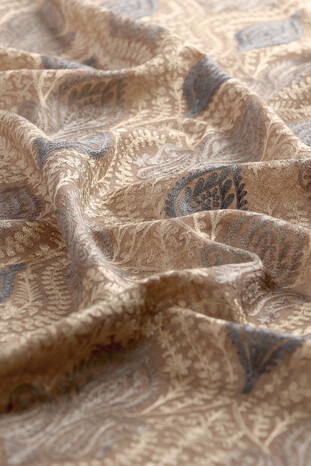 Milky Brown Gray Suzani Embroidered Wool Silk Shawl - Thumbnail