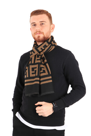 Milky Brown Patterned Men's Scarf - Thumbnail