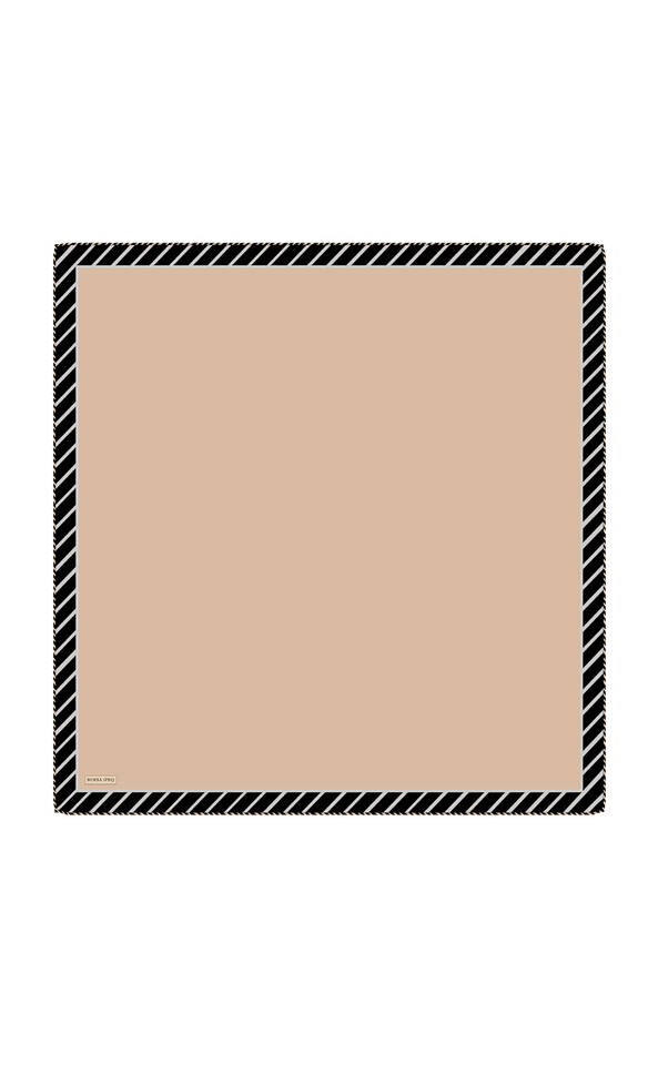 Milky Coffee Stripe Pattern Twill Silk Square Scarf - Bursa İpek