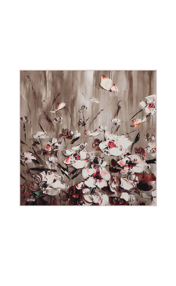 Mink Anemone Pattern Silk Pocket Square - Bursa İpek