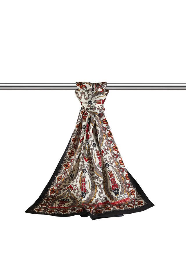 Mink Black Carnation Pattern Narrow Silky Foulard - 3