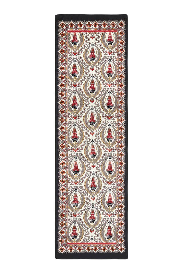 Mink Black Carnation Pattern Narrow Silky Foulard - 4