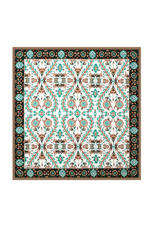 Mink Black Selcuk Pattern Silk Square Scarf 