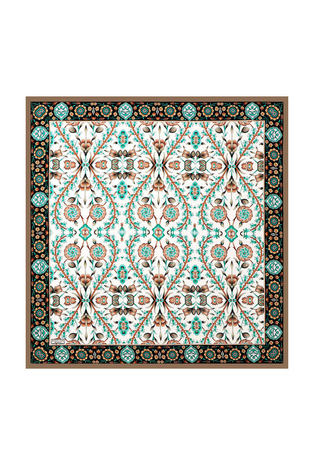 Mink Black Selcuk Pattern Silk Square Scarf 